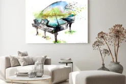 Obraz: Akwarelowy fortepian z lecącymi ptakami