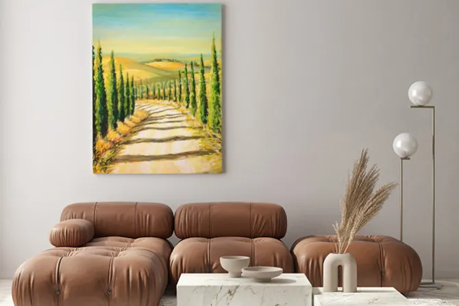 Obraz: Akwarelowy krajobraz drogi w toskanii