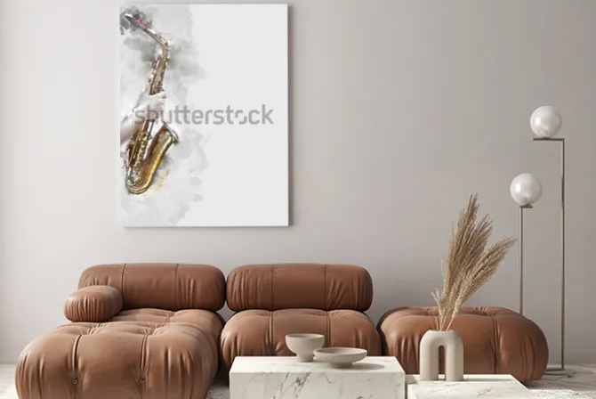 Obraz: Akwarelowy saksofon na szarym tle