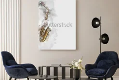 Obraz: Akwarelowy saksofon na szarym tle