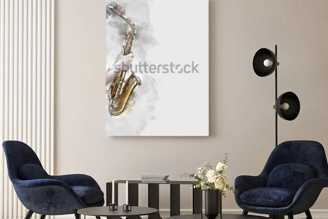 Obraz: Akwarelowy saksofon na szarym tle