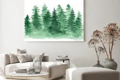 Obraz: Akwarelowy zielony iglasty las