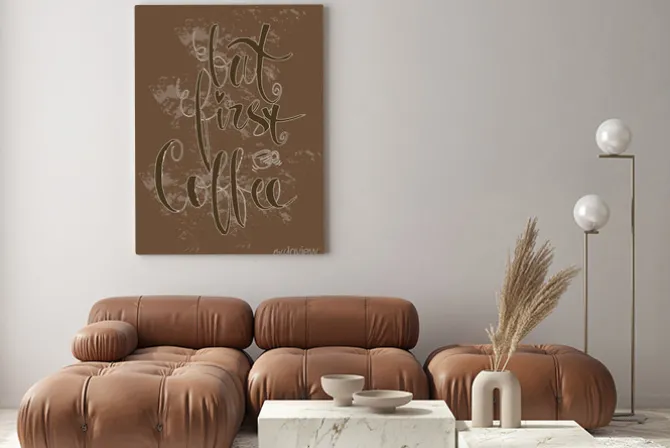 Obraz: Ale pierwsza kawa. plakat kaligrafii.