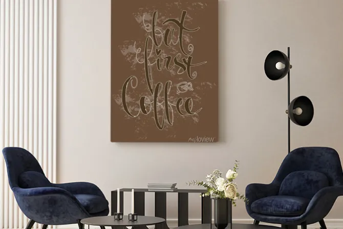 Obraz: Ale pierwsza kawa. plakat kaligrafii.