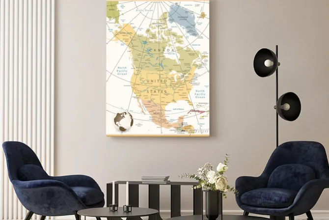 Obraz: Ameryka północna szczegółowa mapa kolorach retro