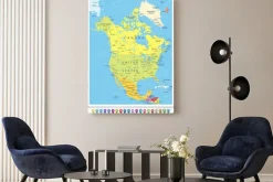 Obraz: Ameryka północna szczegółowa mapa polityczna z ikonami nawigacji