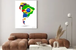 Obraz: Ameryka południowa mapa z flagami i umieszczeniem na mapie świata