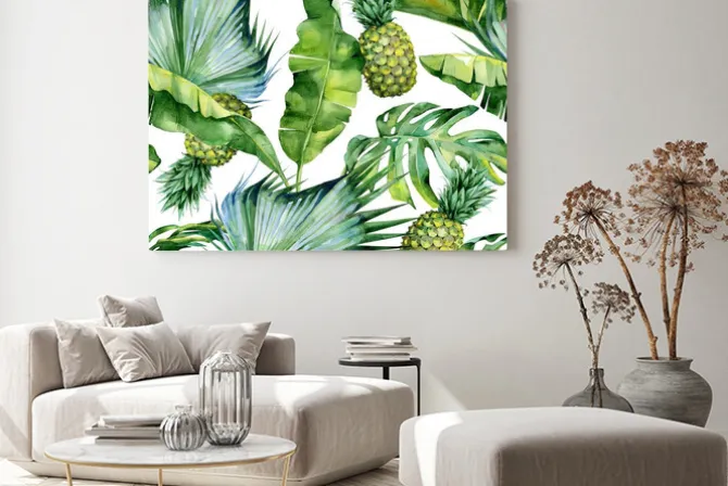 Obraz: Ananasy w tropikalnych liściach