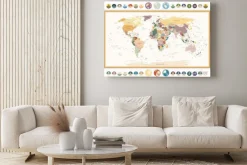 Obraz: Angielska mapa świata z symbolami