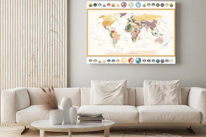 Obraz: Angielska mapa świata z symbolami