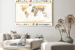 Obraz: Angielska mapa świata z symbolami