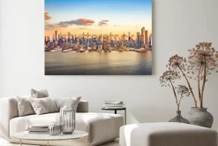 Obraz: Antena panorama wieżowców manhattanu w słoneczne popołudnie