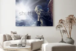 Obraz: Antyczna statua cudowny anioł w promieniach słońce. architektura,