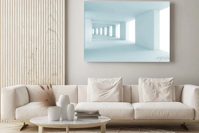 Obraz: Architektura abstrakcyjna tła 3d, pusty korytarz niebieski