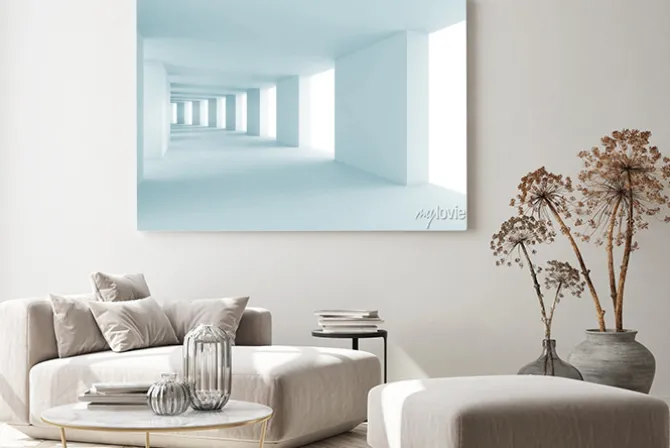 Obraz: Architektura abstrakcyjna tła 3d, pusty korytarz niebieski