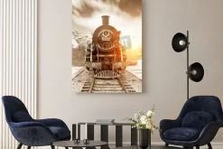 Obraz: Archiwalne czarno napędzie parowym kolejowej pociągu