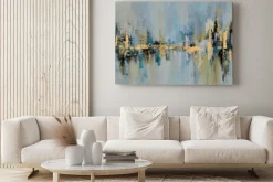 Obraz: Artystyczna abstrakcja w niebiesko żółtej kolorystyce