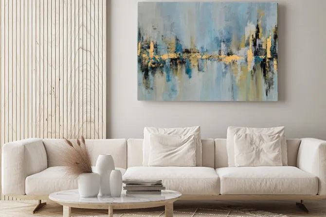 Obraz: Artystyczna abstrakcja w niebiesko żółtej kolorystyce