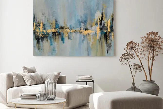 Obraz: Artystyczna abstrakcja w niebiesko żółtej kolorystyce