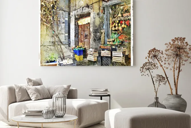 Obraz: Artystyczna ilustracja włoskiego sklepu z warzywami