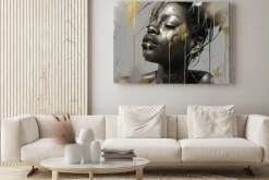 Obraz: Artystyczny portret kobiety w stylu abstrakcyjnym ze złotem