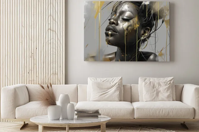 Obraz: Artystyczny portret kobiety w stylu abstrakcyjnym ze złotem