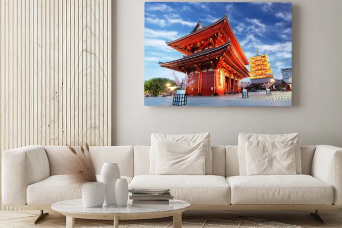 Obraz: Asakusa świątyni z pagoda w nocy, tokio, japonia