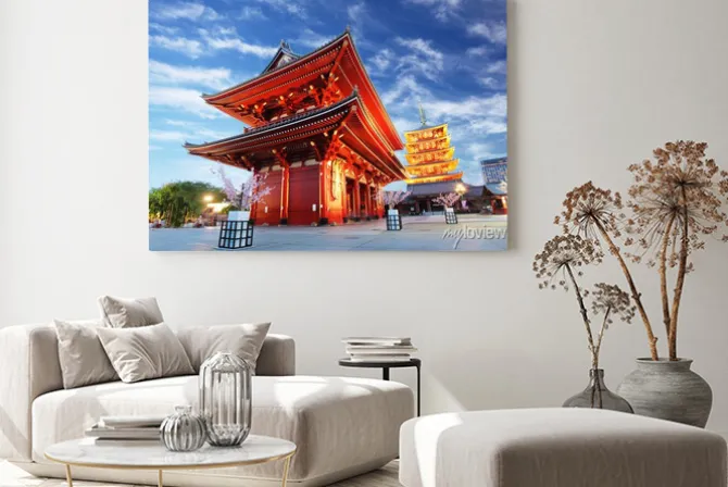 Obraz: Asakusa świątyni z pagoda w nocy, tokio, japonia