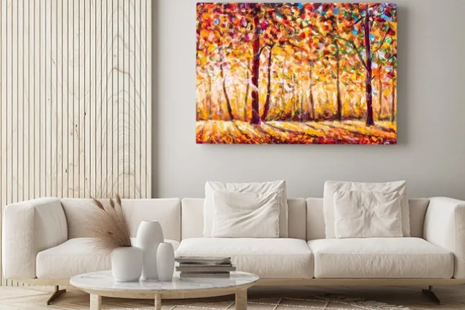 Obraz: Autumn panorama original oil painting on canvassunny park with