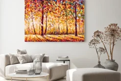 Obraz: Autumn panorama original oil painting on canvassunny park with