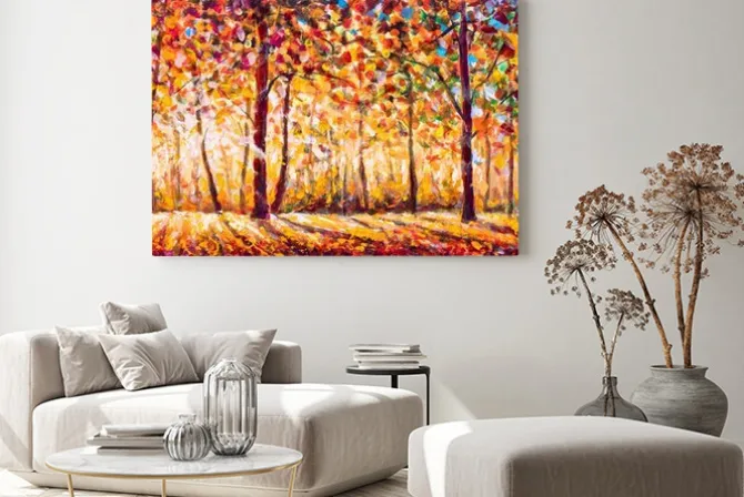Obraz: Autumn panorama original oil painting on canvassunny park with