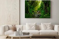 Obraz: Azjatycki las deszczowy z promieniami słońca