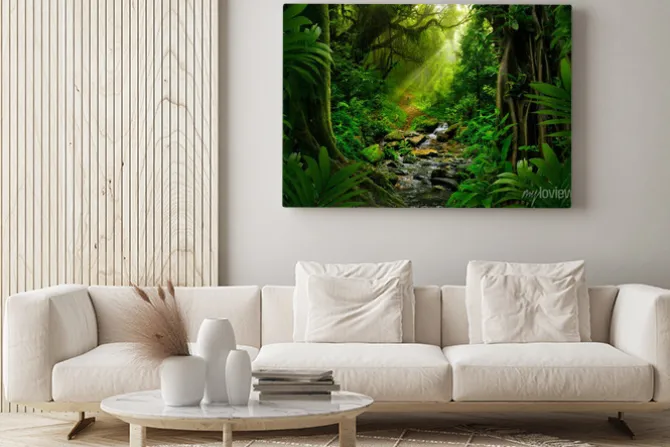 Obraz: Azjatycki las deszczowy z promieniami słońca