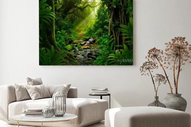 Obraz: Azjatycki las deszczowy z promieniami słońca