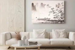 Obraz: Azjatycki pejzaż namalowany tuszem