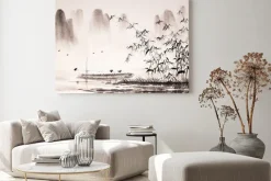 Obraz: Azjatycki pejzaż namalowany tuszem