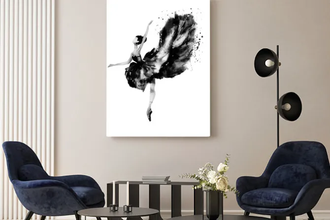 Obraz: Baletnica w tańcu akwarela czarno-biały malunek