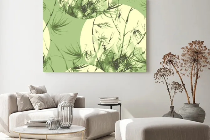 Obraz: Bamboo watercolor stems and leaves seamless pattern. painting