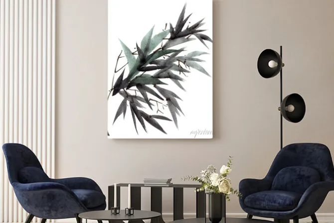 Obraz: Bambus akwarela gałęzi liści