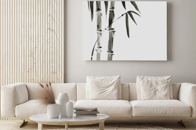 Obraz: Bambus w japońskim stylu malowania. tradycyjna piękna ręka akwarela