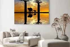 Obraz: Baobab i słoń na zachodzie słońca