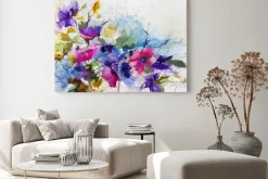 Obraz: Barwny bukiet kwiatów malowany akwarelą na białym tle