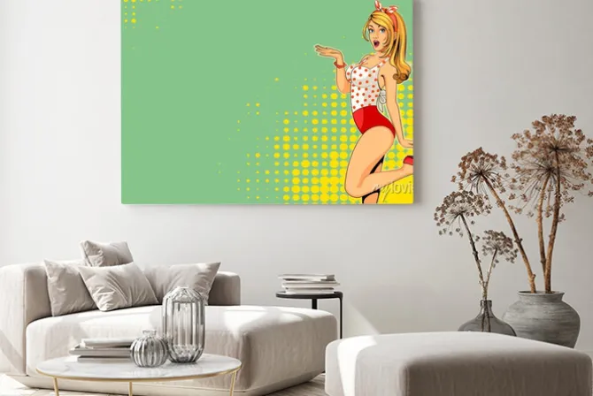 Obraz: Beautiful excited pin up girl vector illustration in pop art