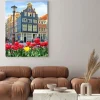 Obraz: Beautiful landscape with tulips and houses in amsterdam, holland