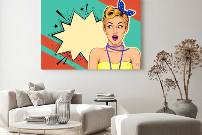 Obraz: Beautiful surprised pin up girl vector illustration in pop art