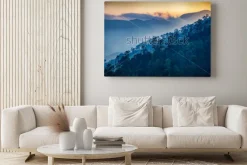 Obraz: Beautiful view of foggy pine forest and sunrise at himalaya range,