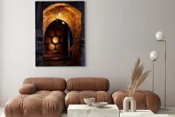 Obraz: Beczki wina leżakujące w piwnicy