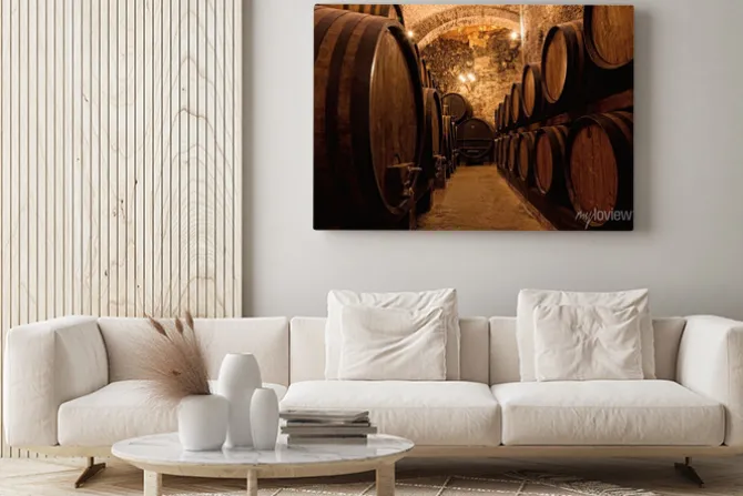 Obraz: Beczki z winem w piwnicy
