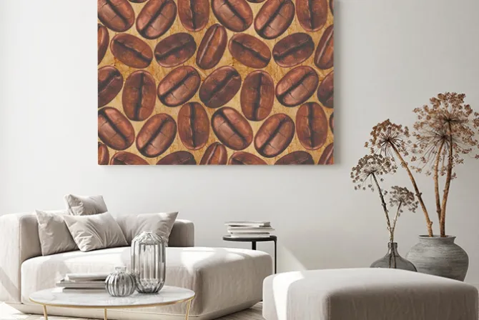 Obraz: Bez szwu deseń z akwarelą ziaren kawy na starym backg papieru