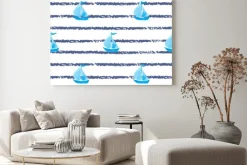 Obraz: Bez szwu rozłożony tła morskiego z niebieskimi okrętami. wektor